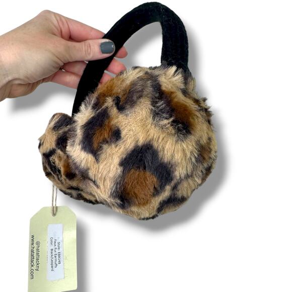 Hat Attack NWT Leopard Black Faux Fur Cozy Luxe Winter Earmuffs One Size - Picture 5 of 10